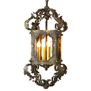 lirio del nilo - wrought iron chandelier and outdoor hanging light.